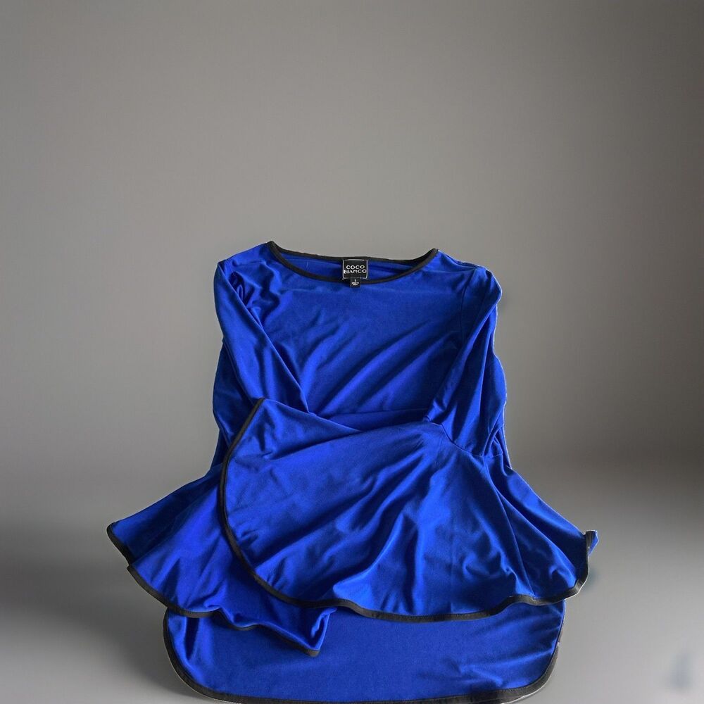 Coco Bianco Top Small Sapphire Blue Flared Sleeves Excellent Condition Stretch - Picture 6 of 16